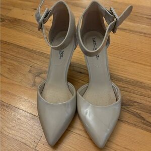 Solanz Women's Beige Ankle Strap Heels